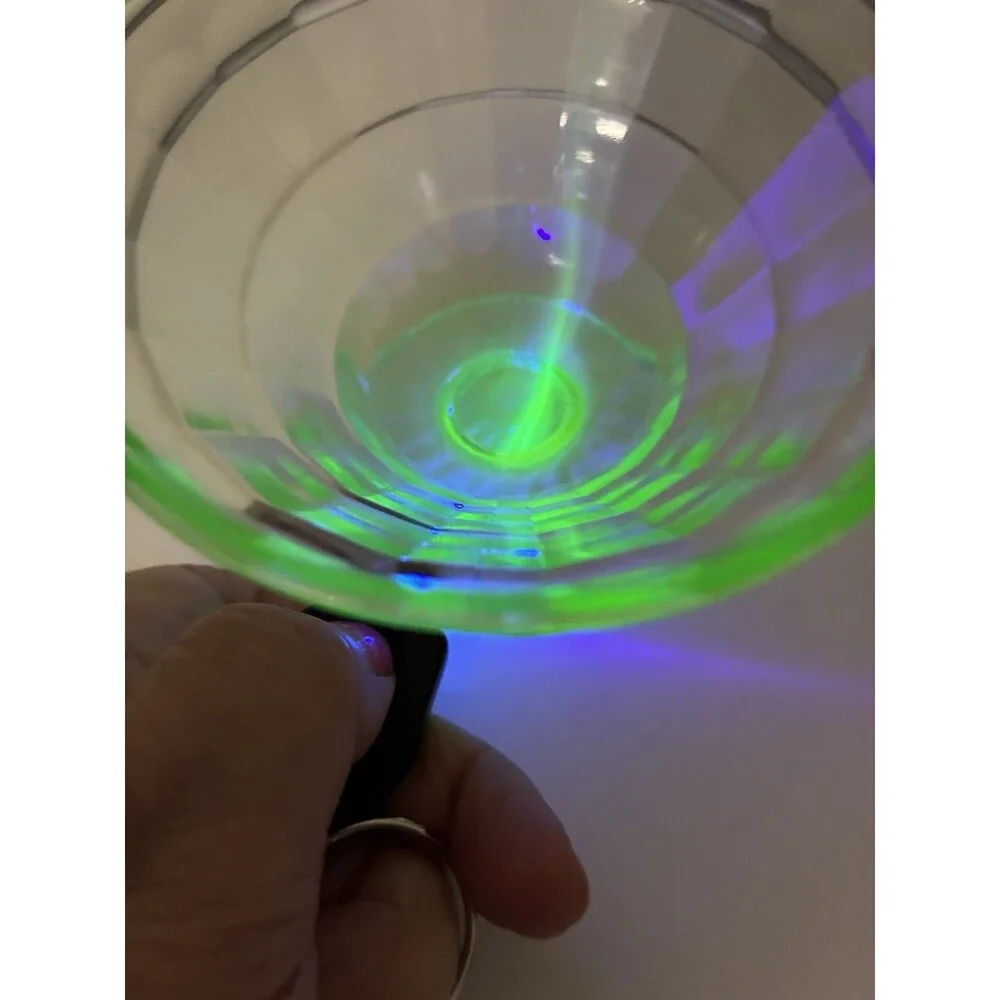 Green Uranium Depression Glass Sherbet Dish Anchor Hocking Block Optic 1930s Vtg